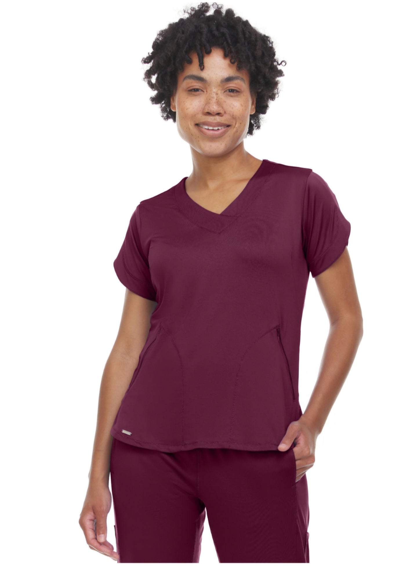 Ella- Action V-Neck Zipper Pocket Top